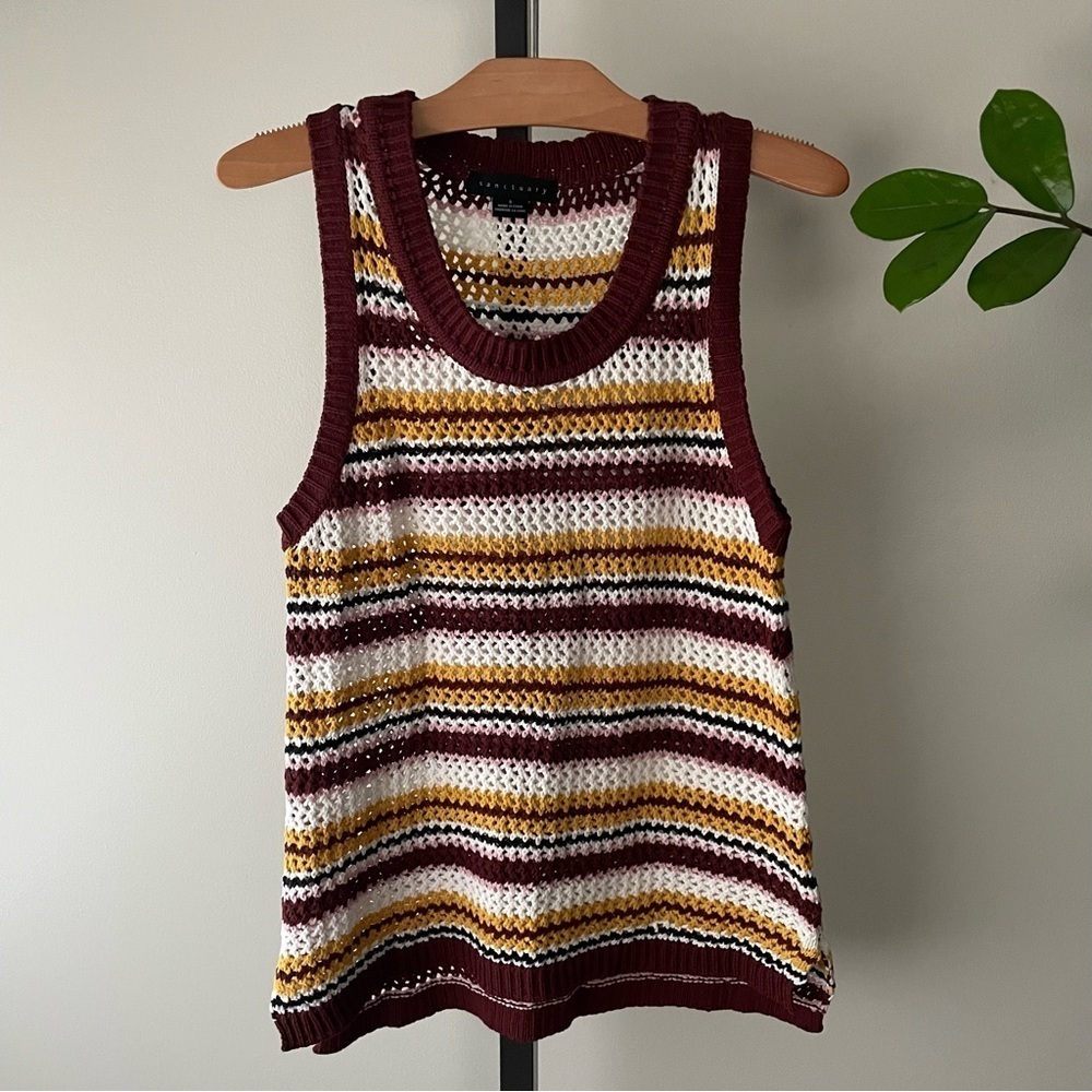 Sanctuary Sunland Knit Crochet Sweater Tank Top Sleeveless Striped Earthy Small
